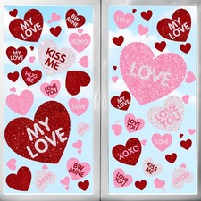 Valentines Day Window Clings Decorations: 8 Sheets Large Glittered Red Pink H...