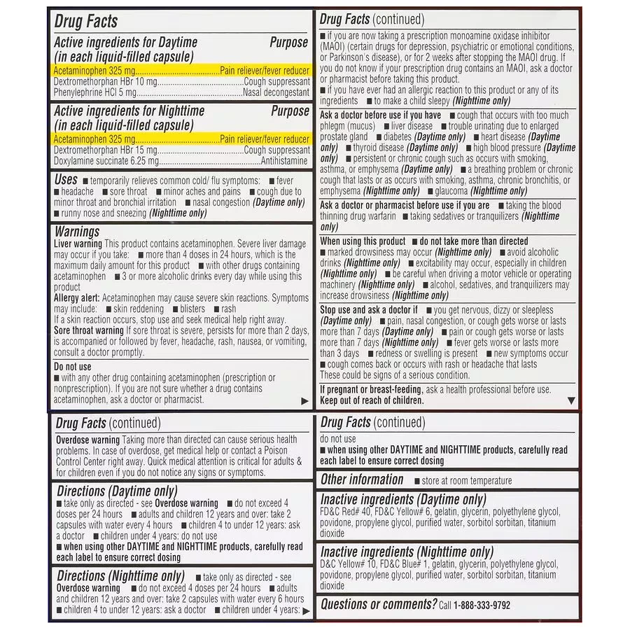 Walgreens Daytime & Nighttime Severe Cold & Flu Liquid Caplets 16/8 (24 Total) - Image 4 of 4