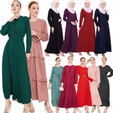 Ruffles Muslim Women Elegant Long Dress Dubai Abaya Kaftan Robe Evening Cocktail