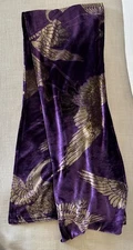 CITRON Santa Monica Bird Wings Velvet Scarf Print Purple Gold 12” X 72”