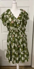 Trovata Marcella Dress Green Floral Large Morning Tulips Ruffled