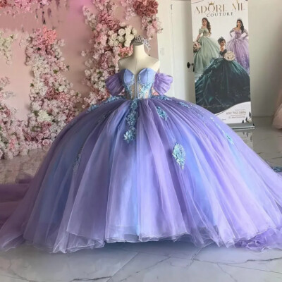 Elegant Purple Ball Gown Quinceanera Dresses 3D Flower Evening Party Dress | eBay Elegant Purple Ball Gown Quinceanera Dresses 3D Flower Evening Party Dress | eBay
