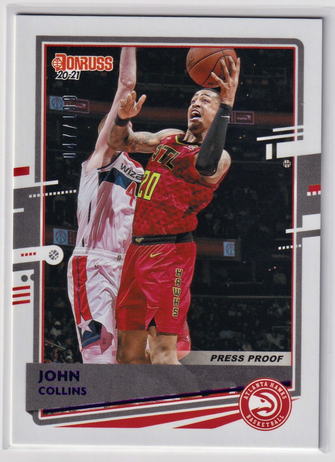 JOHN COLLINS 47/199 Purple Press Proof 2020-21 Donruss #54 Atlanta Hawks