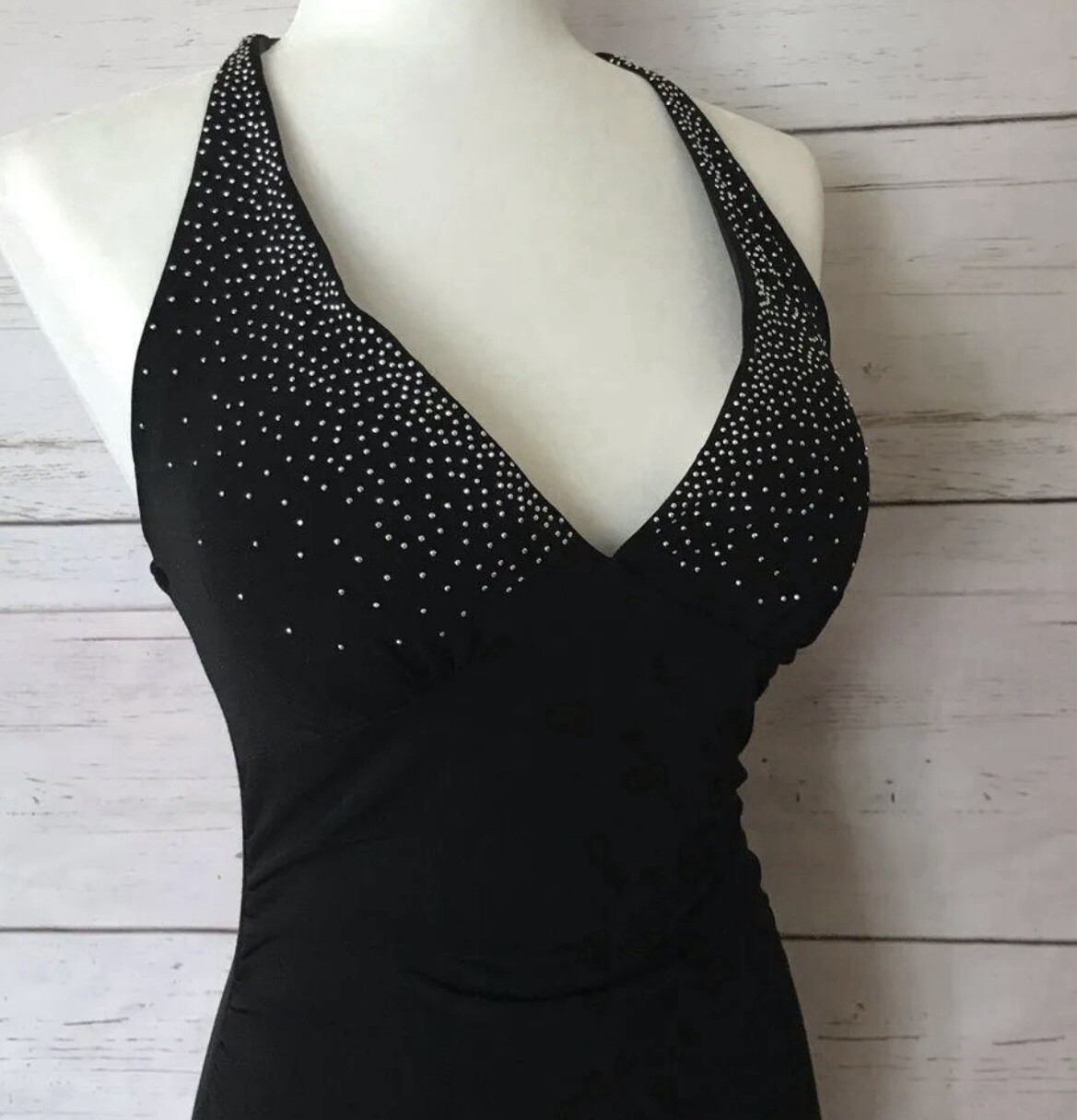 90s Y2K Ruby Rox Black Halter Rhinestone Ruched F… - image 12