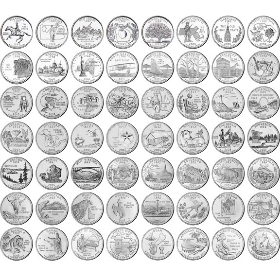 State Quarter Set, Complete 56pc 1999-2009 incl. 6 Territories & Folder Map - Image 2 of 3