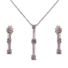 10k White Gold 3-Stone 0.25ctw Diamond Pendant Necklace and Earring Set