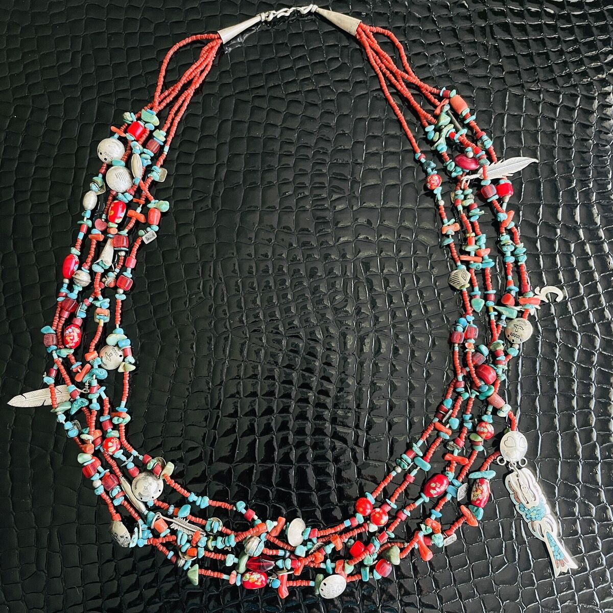 One Of The Best Vintage Native American Navajo Coral Sterling Silver Heishi Necklace Old One Of The Best Vintage Native American Navajo Coral Sterling Silver Heishi Necklace Old