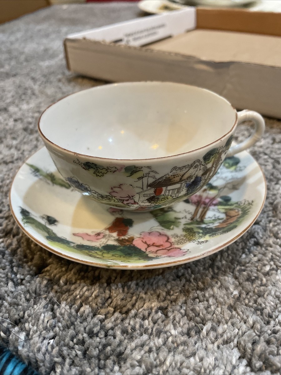 VINTAGE TANAKA TEA CUP & SAUCER SET GEISHA DESIGN. MADE IN JAPAN