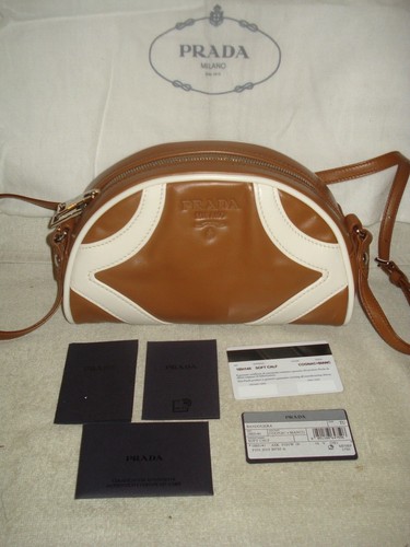 100% AUTHENTIC NEW PRADA DAINO TAN BOWLING TOTE CROSSBODY HANDBAG/PURSE/BAG