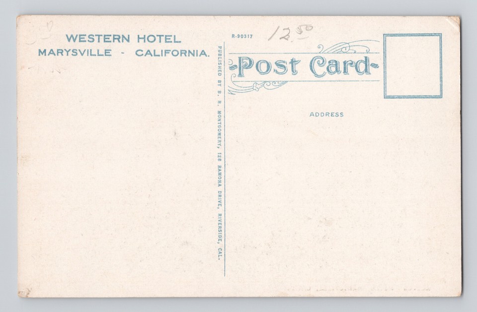 Postcard California Marysville CA Western Hotel 1926 Posted White