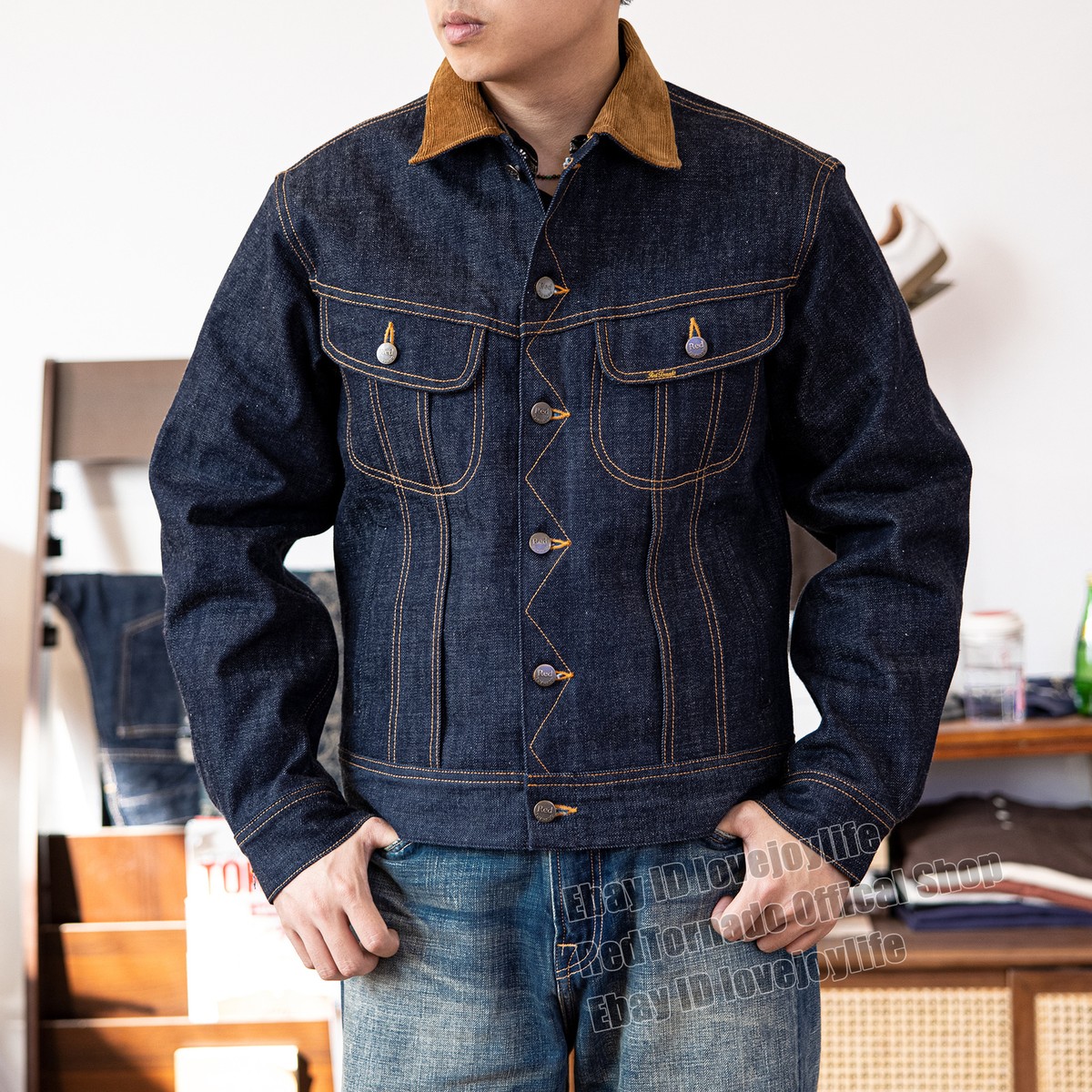 Red Tornado Men Jean Jacket Wool Blanket Lined 18oz Raw Selvedge
