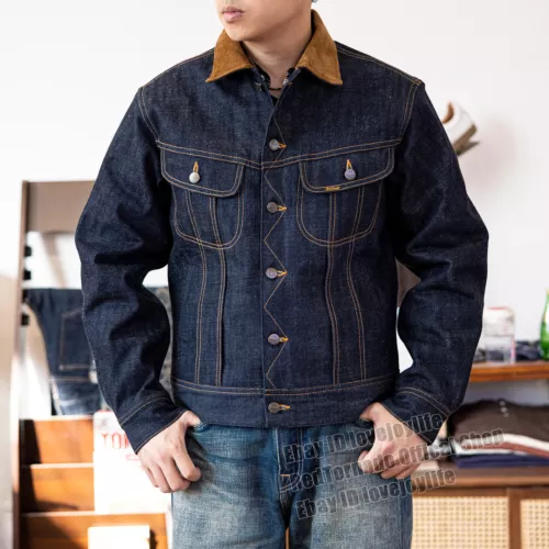 Red Tornado Men Jean Jacket Wool Blanket Lined 18oz Raw Selvedge Denim Coat - Picture 3 of 29