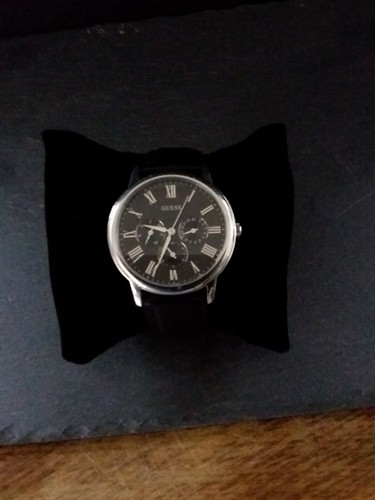 GUESS Gents silver watch with black dial W1130G1 | eBay
