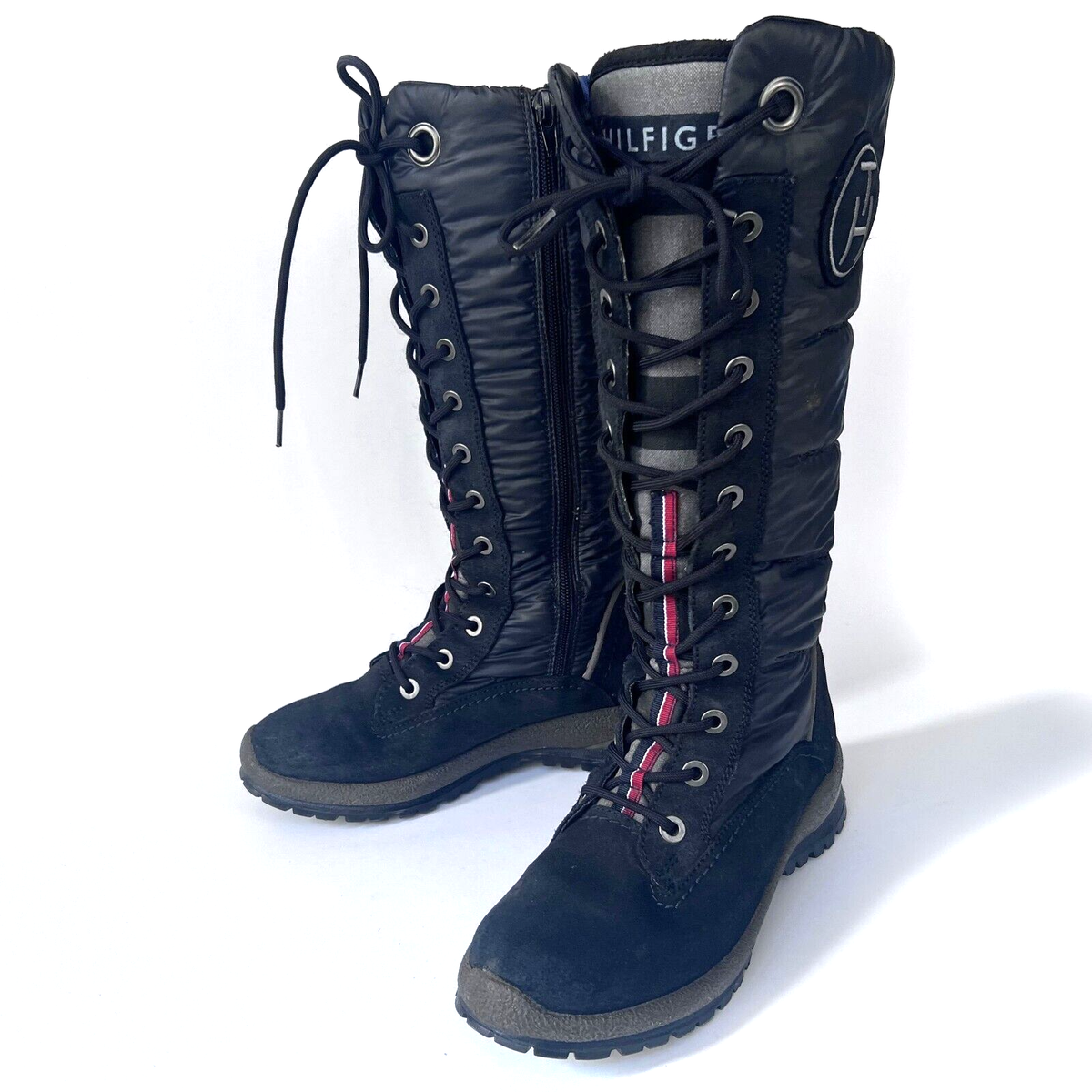 Tommy Hilfiger Black Lined Winter boots lace-up Side Zipper Womens