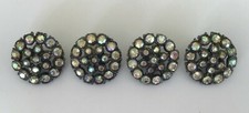 Vintage Lot of 4 AB Rhinestone Aniqued Silver Tone Pot Metal Buttons A-3