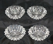 Set of 4 Vintage Cut Glass Salt Cellars Round with Zipper Pattern