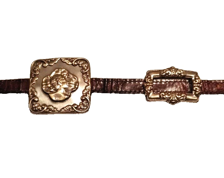 Cinturón Brighton Concho Mujer Cuero Marrón Plata Medallón Vintage 1993 Western Foto 4 de 4