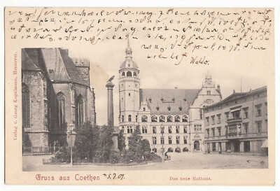 Postcard greeting from Cöthen the new town hall 1901 to Borna run Köthen D274