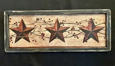 PRIM COUNTRY PRNT 3-Rustic Burgundy Stars w/ pip berries black frame 8.5"x20.5"