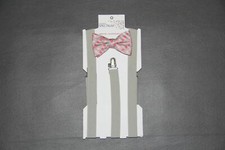 New Alfani Men's Coral Gray Gingham Check Pre Tied Bow Tie  Suspenders