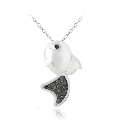 925 Silver Black Diamond Accent Goldfish Necklace - Picture 1 of 3