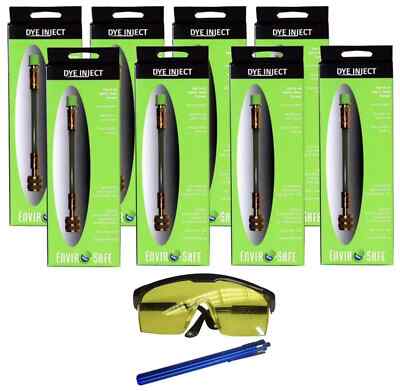 Refrigerant Leak Detector Dye Inject w/ Blacklight + Glasses (8 Pack)