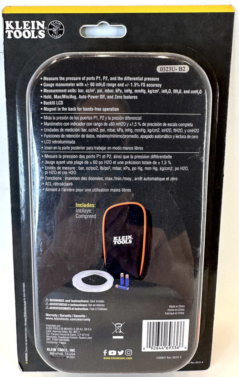 Klein Tools Digital Differential Manometer Air & Gas Pressure Tester