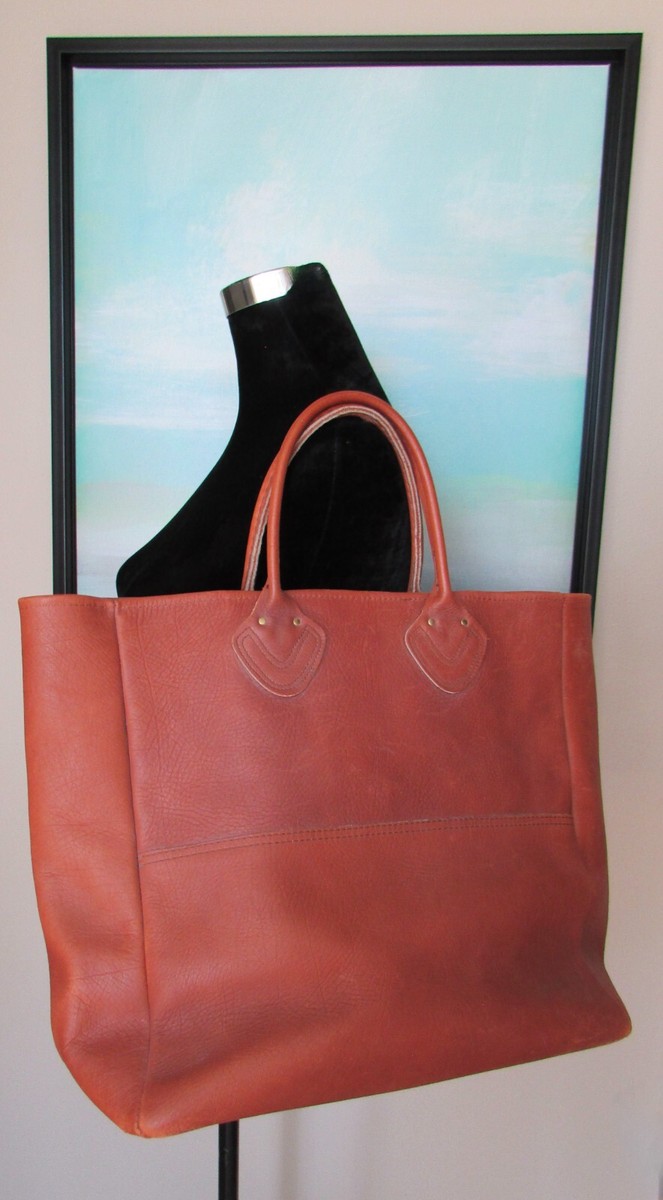 VTG LL BEAN Freeport Maine Cognac Brown Leather Boat Tote Bag | eBay
