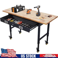 60" Adjustable Workbench Heavy Duty 2000 LBS Worktable w/Power Outlet for Garage