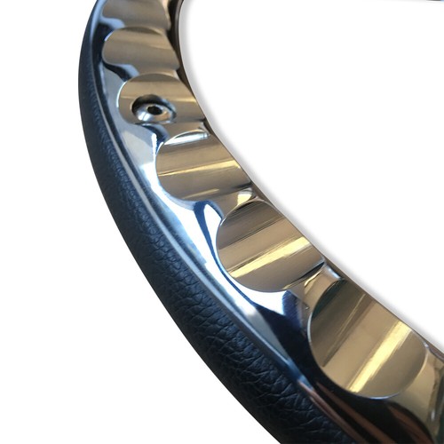 GM 14" Chrome Billet Aluminum Steering Wheel w/Black Leather Half Wrap 9 Hole - Picture 3 of 5
