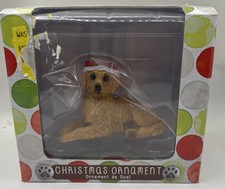 SANDICAST DOG CHRISTMAS ORNAMENT-Golden Retriever Dog W/Santa Hat-New In Box