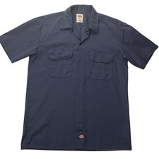 Dickies Work Shirt Mens Medium Navy Blue Poly Cotton Short Sleeve Utility