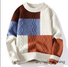 Mens Youth Round Neck Multicolor Twisted Pullover Knited Sweater Jumper
