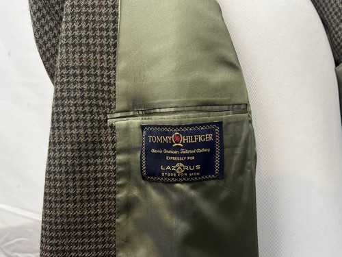 Tommy Hilfiger Vintage Men's 40R Brown Houndstooth Plaid Tweed Blazer Jacket - Picture 9 of 11