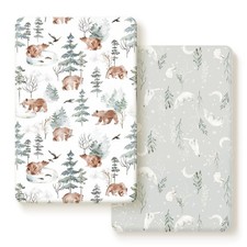 2 PCS Stretchy Jersey Knit Fitted Pack And Play Sheets Portable Mini Crib