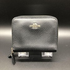 COACH Double zip Compact Leather Wallet Black 9.5 x 12 x 3.5cm