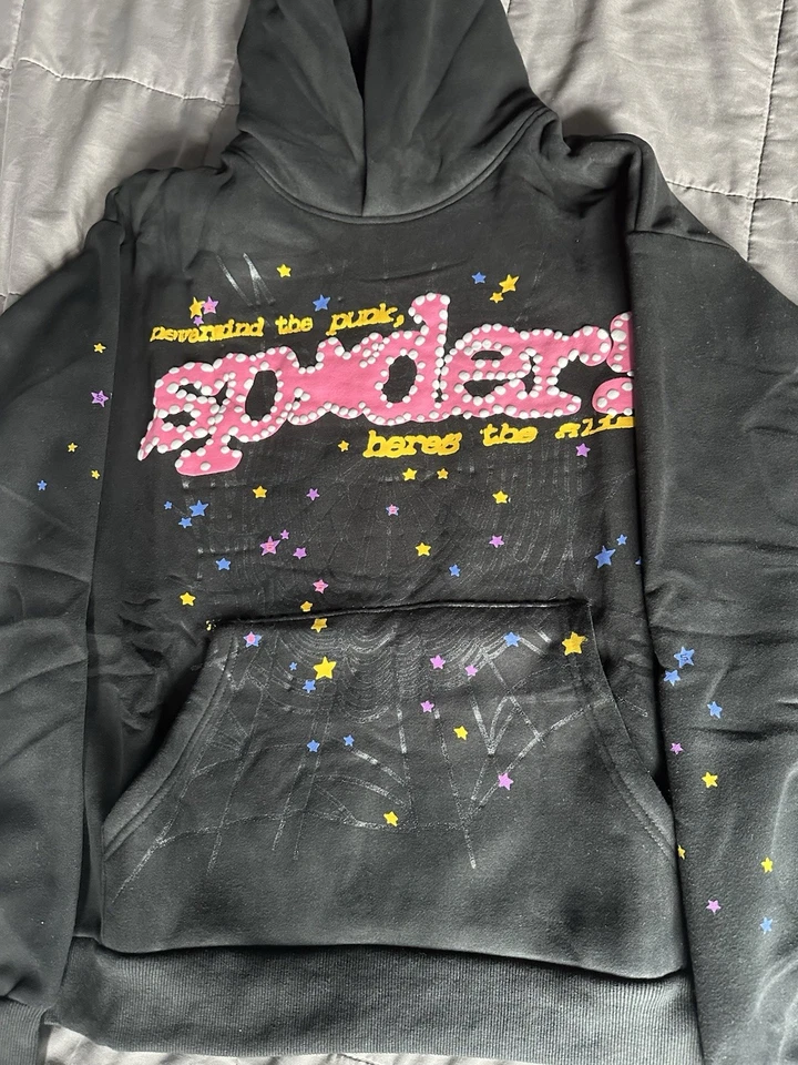 Sp5der Men's Hoodie Size Medium Pink and Black Top Quality - Ready To Ship - Image 3 of 4