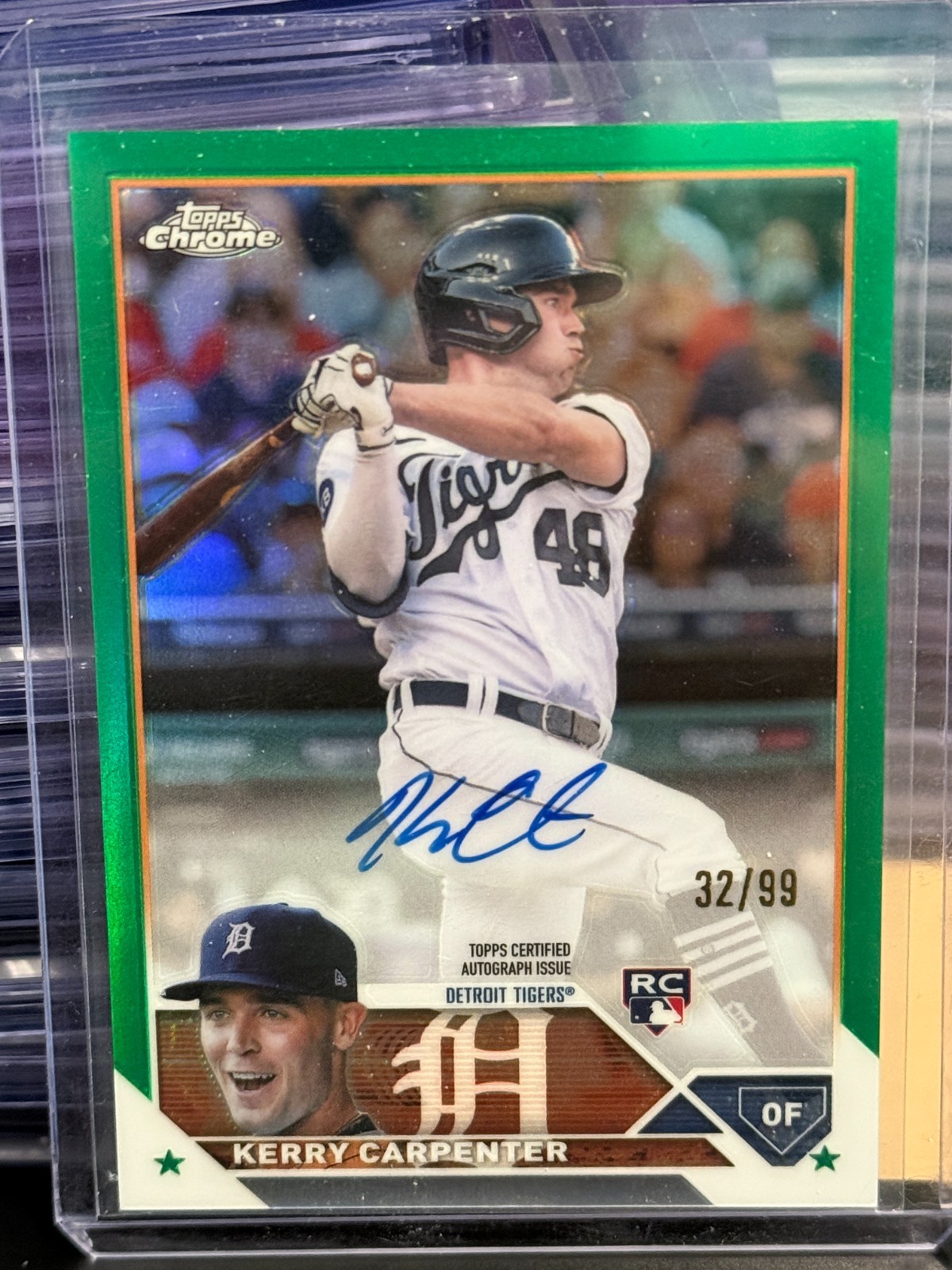 2023 Topps Chrome Kerry Carpenter Auto Green Refractor /99 Detroit Tigers