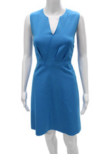 Elie Tahari Women Sheath Dress Blue Rayon V Neck Sleeveless Knee Length Size 4