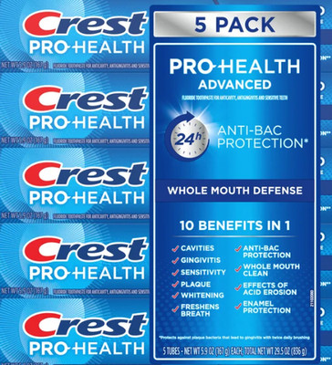 Crest Pro Health Advanced Toothpaste 5-Pack   5.9 oz Tubes, 10 Benefit Formula