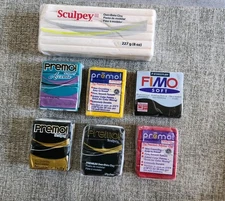 Lot of Sculpey 2 Oz Premo Clay (5), 8 Oz Oven Bake Clay (1) & 1  Steadtler Clay