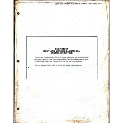 Chevette Section 8A Electrical Troubleshooting Paperback Book Manual Loose Pages