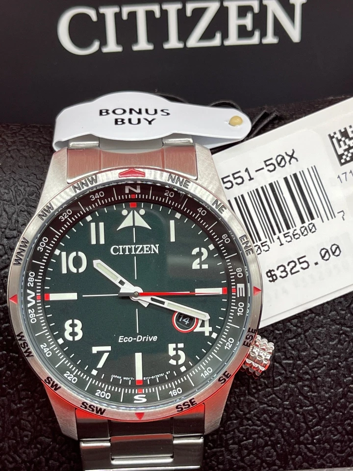 $325 🔥 Reloj de viaje CITIZEN Eco-Drive AVION Pilot Aviator acero inoxidable para hombre Foto 2 de 4