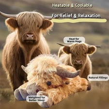 Highland Cow Weighted Stuffed Animal 55cm with Heating Pad Warm Christmas Gifts