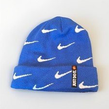 Nike Youth Blue Knit Beanie Hat Lightweight Logo