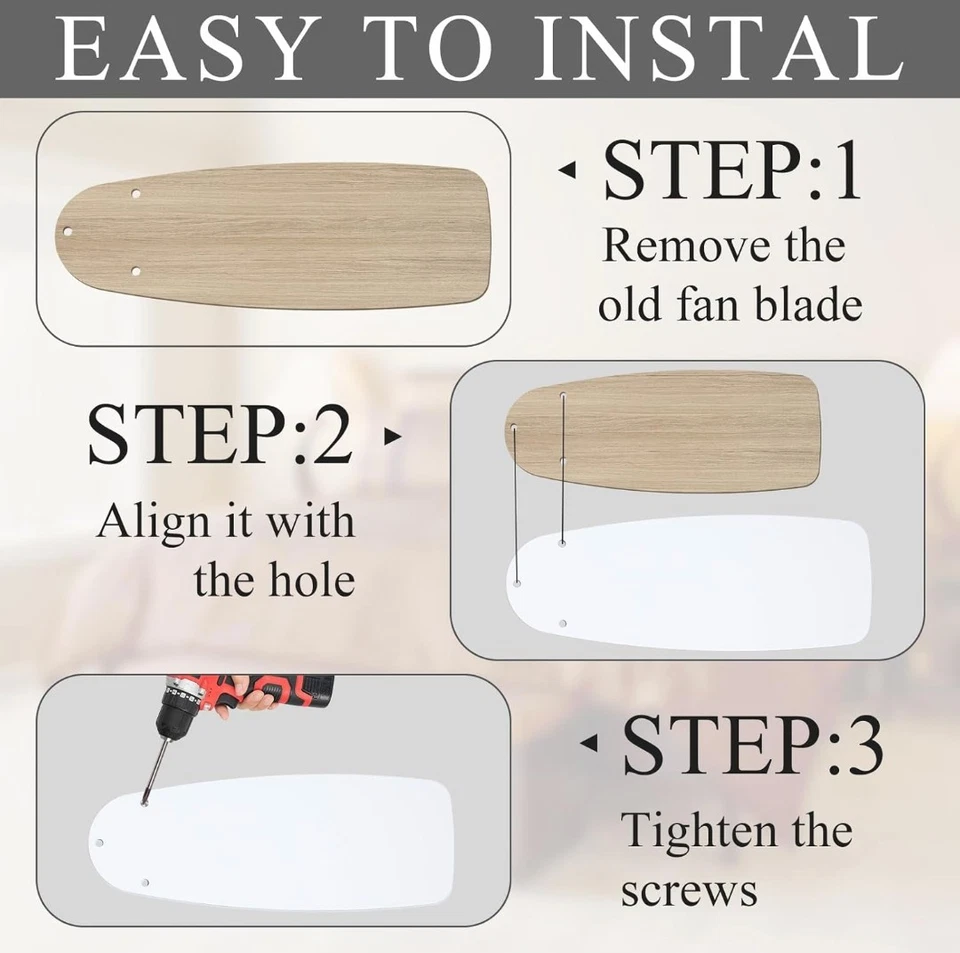 5 Pack Replacement Fan Blades for 42"/52" Ceiling Fan Waterproof Blades White - Image 3 of 4