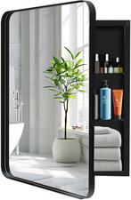 24" X 32" Black Bathroom Medicine Cabinet with Mirror, Recessed or Wall Mount Si