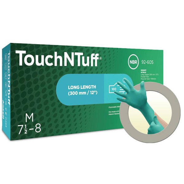 Ansell TouchNTuff Nitrile Gloves M Extended Cuff Chemical Safe