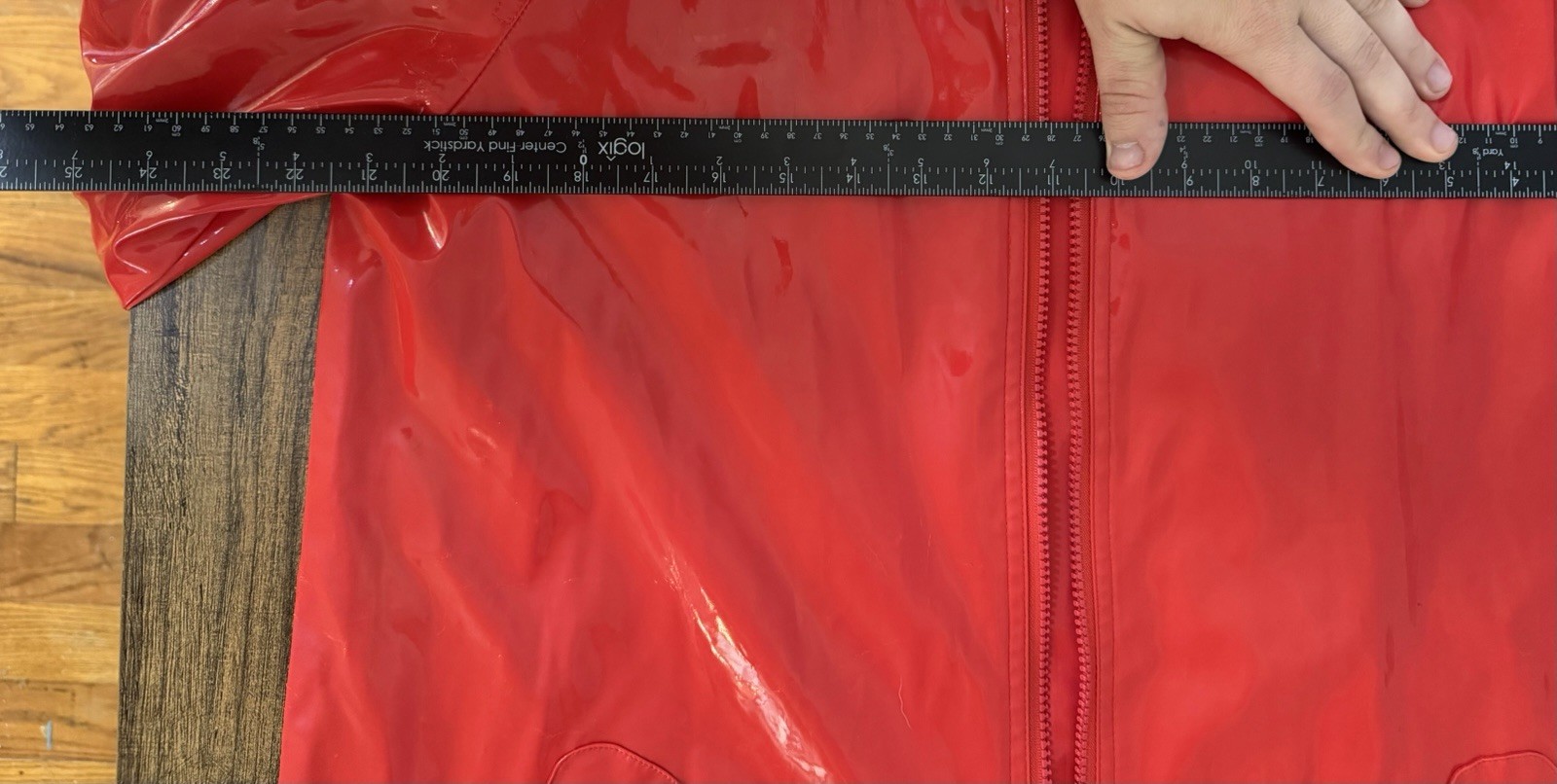 EUC Vintage Women's S Red Shiny Dennis Basso PVC Full Zip Raincoat Jacket Glossy image 7