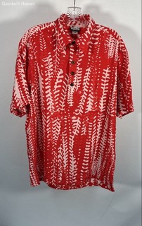 Manuheali'i Men's Red White Botanical Print Pullover Aloha Shirt Sz M